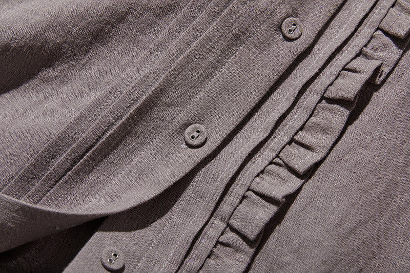 ふんわりアシンメトリー 麻100％カーディガン　長袖ブラウス　　250814