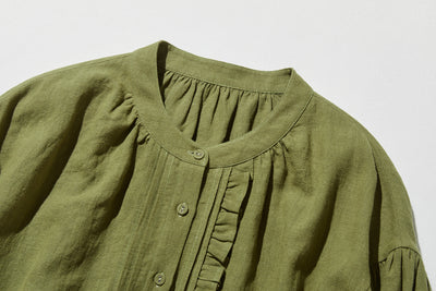 ふんわりアシンメトリー 麻100％カーディガン　長袖ブラウス　　250814