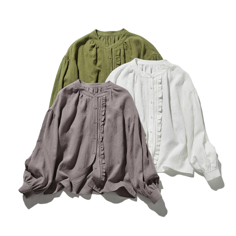 ふんわりアシンメトリー 麻100％カーディガン　長袖ブラウス　　250814