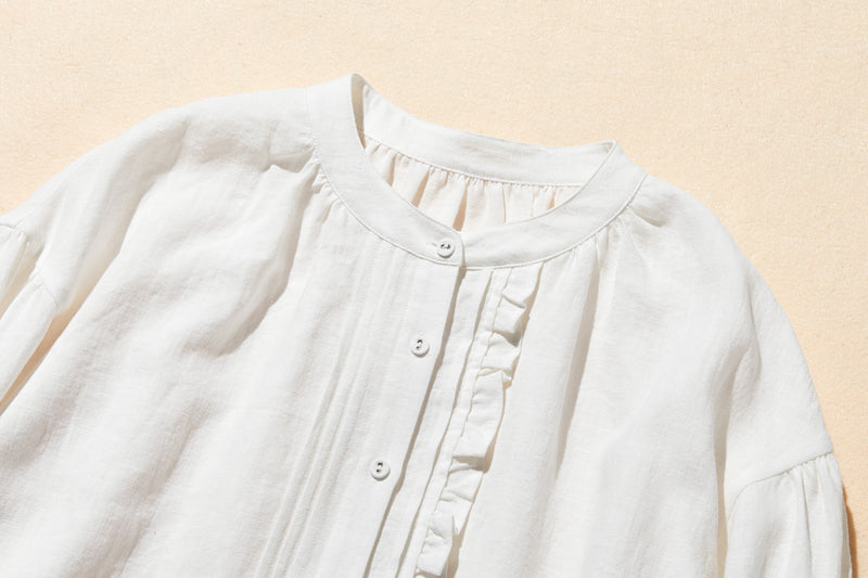 ふんわりアシンメトリー 麻100％カーディガン　長袖ブラウス　　250814