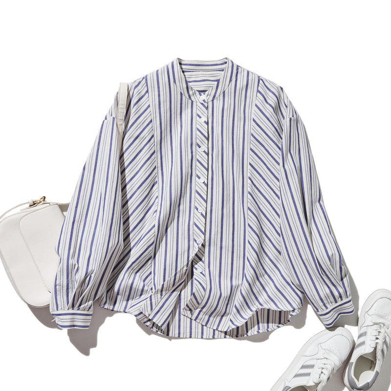 実用性と上品さを兼ね備えたストライプシャツ コットンジャガードストライプシャツ　250507