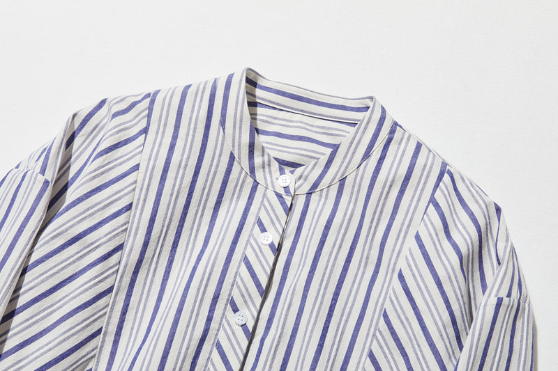 実用性と上品さを兼ね備えたストライプシャツ コットンジャガードストライプシャツ　250507