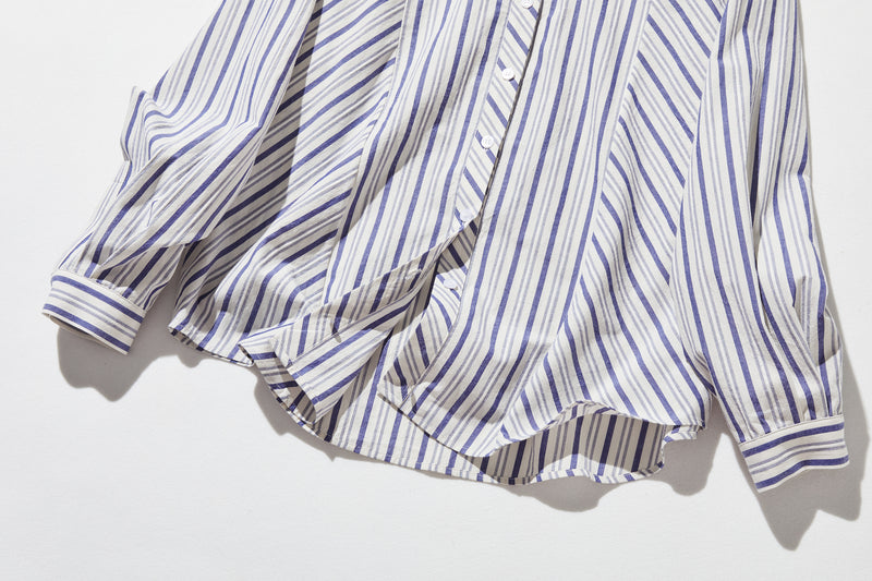 実用性と上品さを兼ね備えたストライプシャツ コットンジャガードストライプシャツ　250507