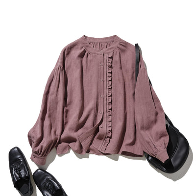 ふんわりアシンメトリー 麻100％カーディガン　長袖ブラウス　　250814