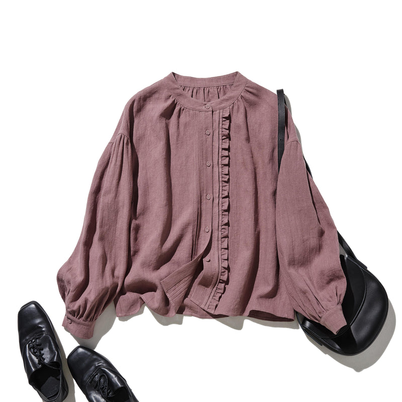 ふんわりアシンメトリー 麻100％カーディガン　長袖ブラウス　　250814