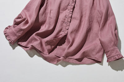 フリルデティールの立体裁断シャツ 　長袖　リネンシャツブラウス　　 250809