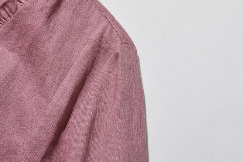 フリルデティールの立体裁断シャツ 　長袖　リネンシャツブラウス　　 250809