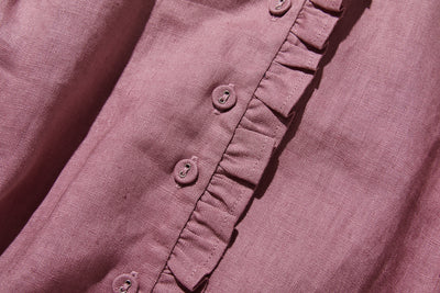 フリルデティールの立体裁断シャツ 　長袖　リネンシャツブラウス　　 250809