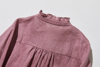 フリルデティールの立体裁断シャツ 　長袖　リネンシャツブラウス　　 250809