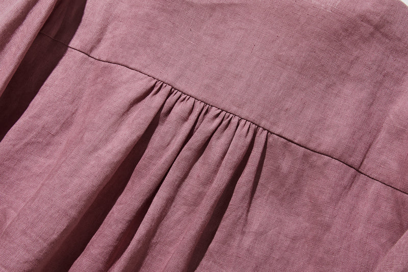 フリルデティールの立体裁断シャツ 　長袖　リネンシャツブラウス　　 250809