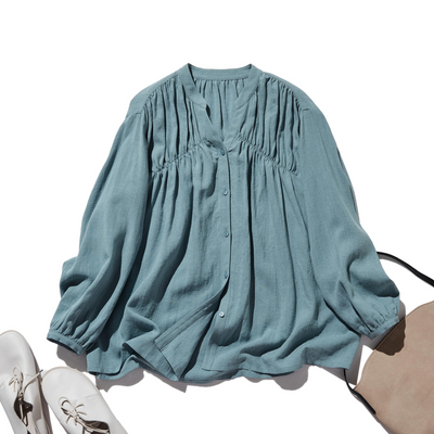 ナチュラルテイストの綿麻シャツブラウス 長袖ブラウス　250420