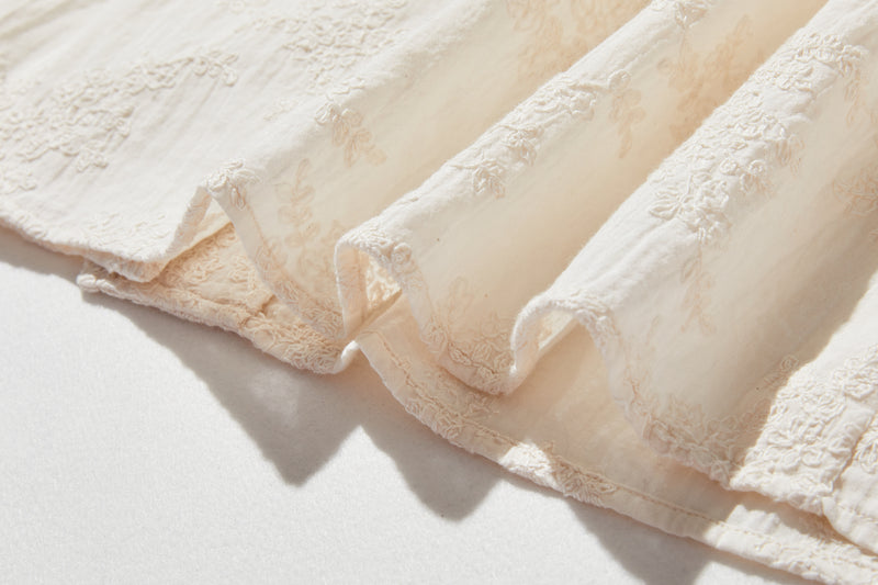 優雅で快適な七分袖レースカーディガン　刺繍コットン100％　　250511