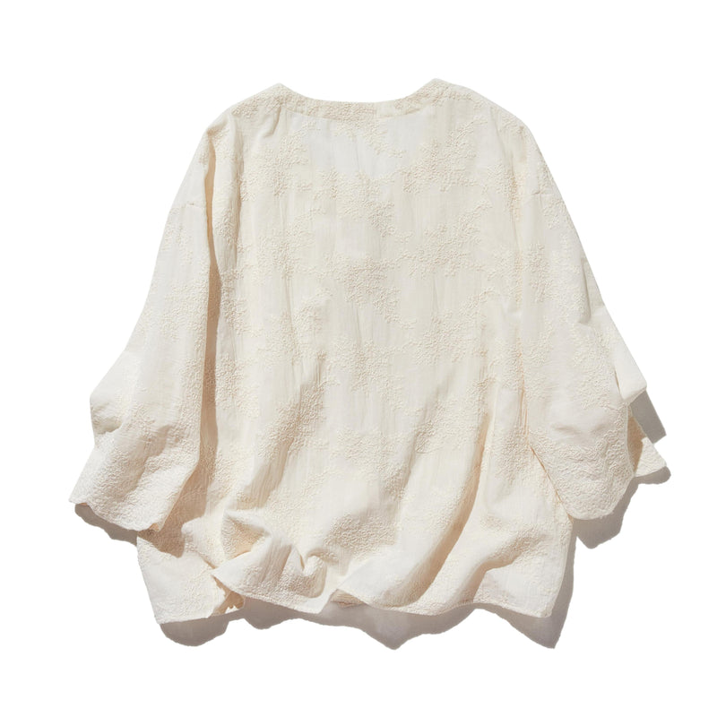 優雅で快適な七分袖レースカーディガン　刺繍コットン100％　　250511