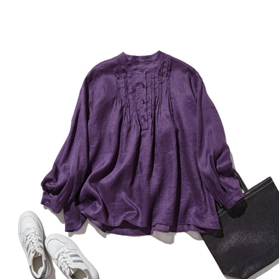 日常に彩りを添えるリネン シャツブラウス　長袖シャツ　リネン100％　　250813