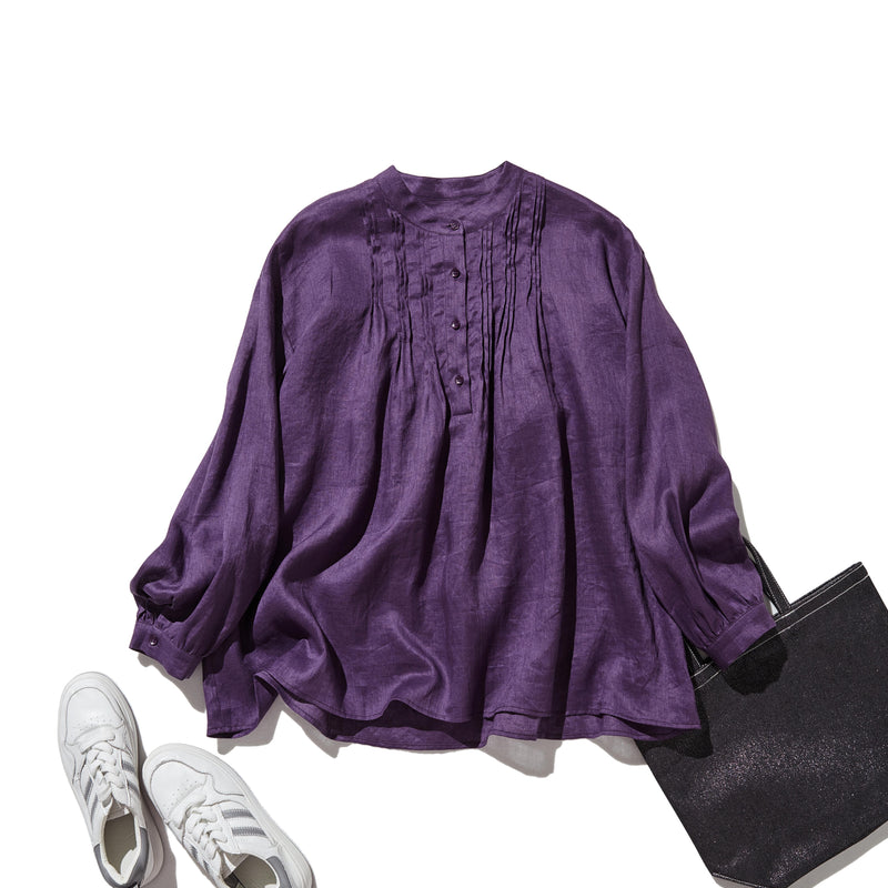 日常に彩りを添えるリネン シャツブラウス　長袖シャツ　リネン100％　　250813