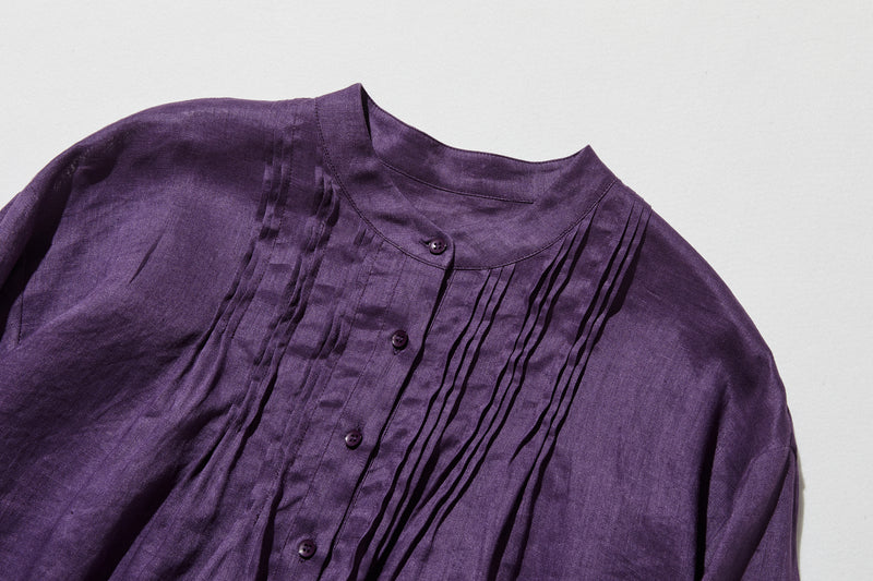 日常に彩りを添えるリネン シャツブラウス　長袖シャツ　リネン100％　　250813