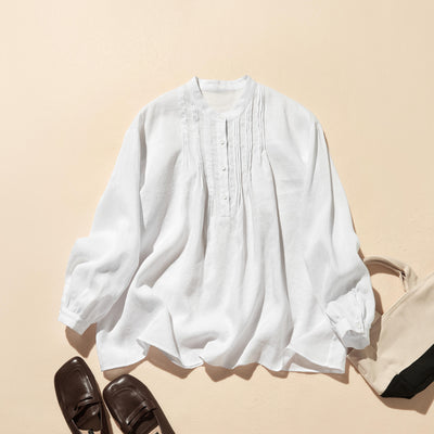 日常に彩りを添えるリネン シャツブラウス　長袖シャツ　リネン100％　　250813