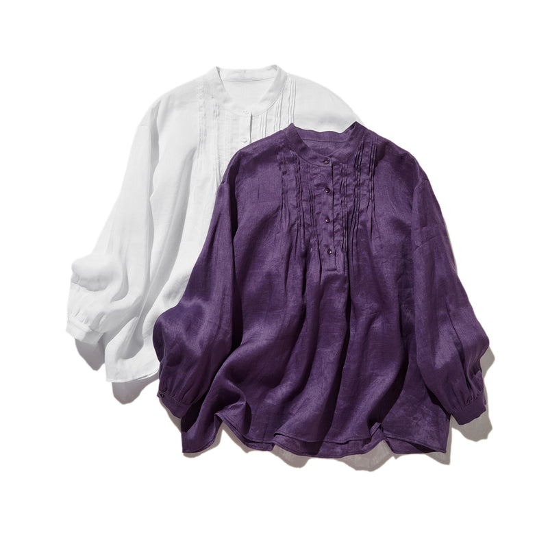 日常に彩りを添えるリネン シャツブラウス　長袖シャツ　リネン100％　　250813