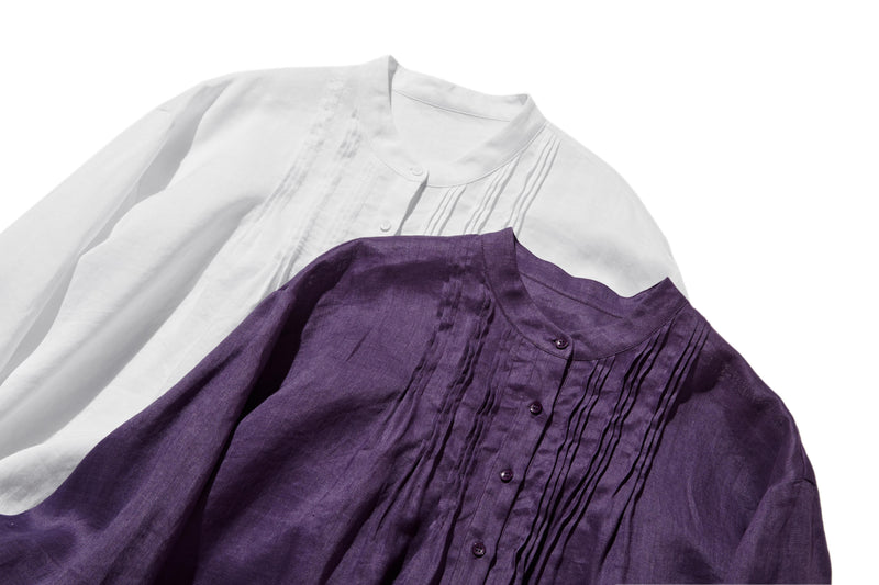 日常に彩りを添えるリネン シャツブラウス　長袖シャツ　リネン100％　　250813