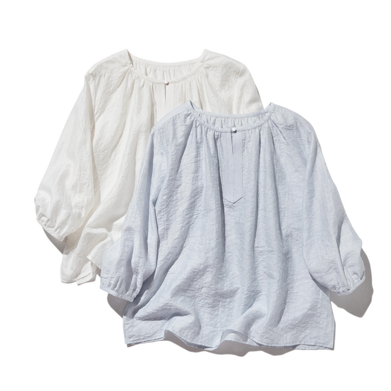 ナチュラルな涼感が魅力の7分袖ブラウス 幾何学ジャガードブラウス　 250505