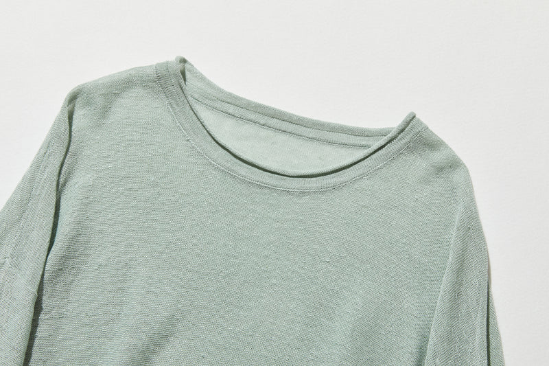 【特別価格】通年快適プルオーバー リネン100％　９分袖リネンニット　250508