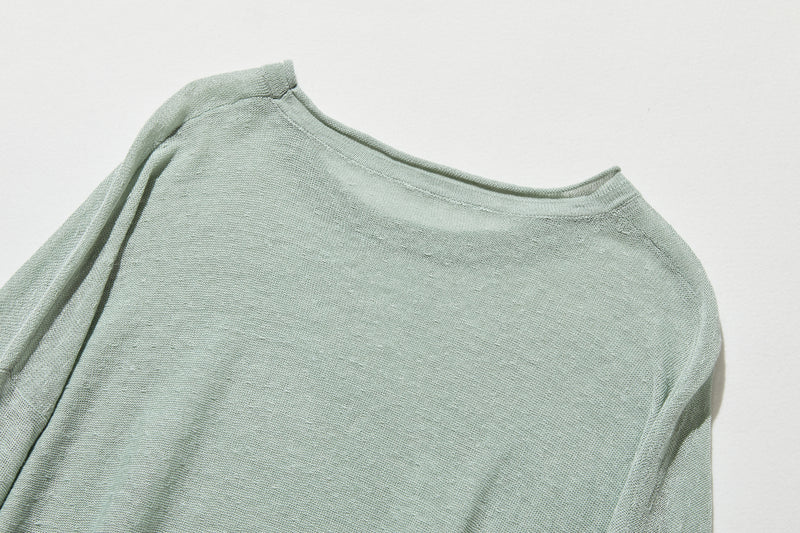 【特別価格】通年快適プルオーバー リネン100％　９分袖リネンニット　250508