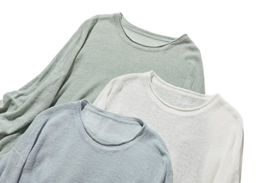 【特別価格】通年快適プルオーバー リネン100％　９分袖リネンニット　250508