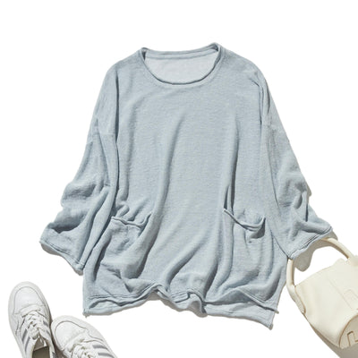 【特別価格】通年快適プルオーバー リネン100％　９分袖リネンニット　250508