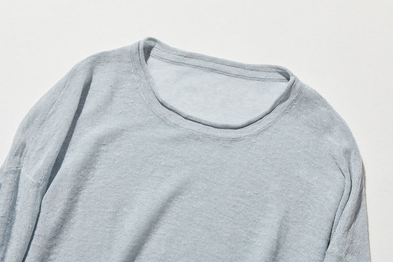 【特別価格】通年快適プルオーバー リネン100％　９分袖リネンニット　250508