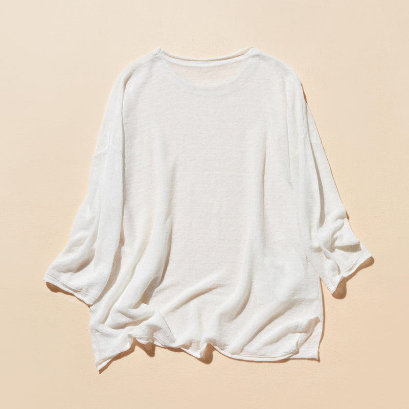 【特別価格】通年快適プルオーバー リネン100％　９分袖リネンニット　250508