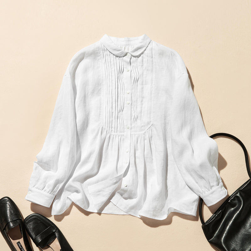 洗練された印象を叶える　大人のきれいめシャツブラウス 長袖ブラウス　リネン100％　250920