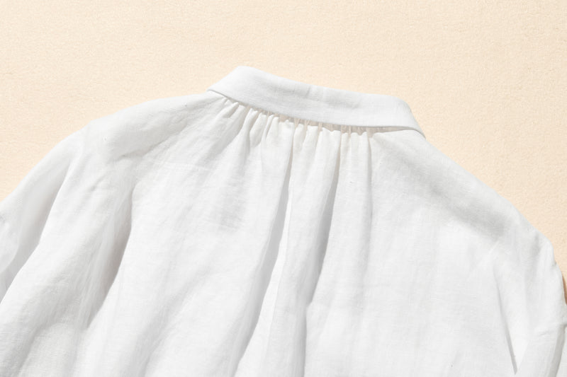 洗練された印象を叶える　大人のきれいめシャツブラウス 長袖ブラウス　リネン100％　250920