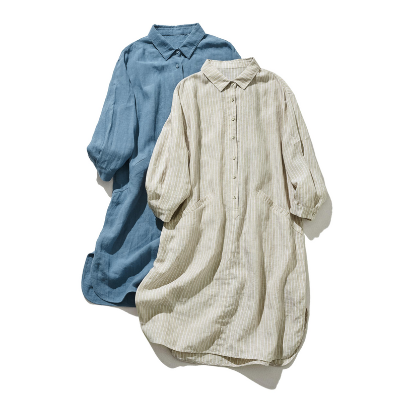 A sophisticated shirt dress made from 100% linen with long sleeves. Product code: 240904 