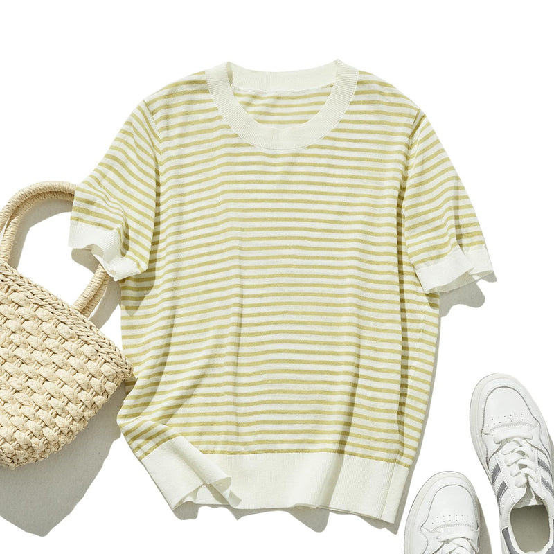 期間內10%折扣★經防紫外線加工，即使在盛夏也倍感舒適！條紋針織 夏季針織 240515