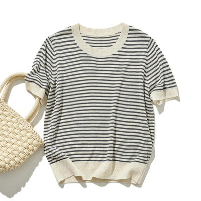 期間內10%折扣★經防紫外線加工，即使在盛夏也倍感舒適！條紋針織 夏季針織 240515