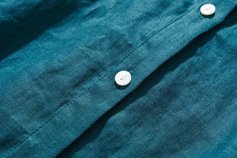 A casually sweet and beautiful blouse made from 100% linen. Linen shirt blouse in peacock blue. 210804-5