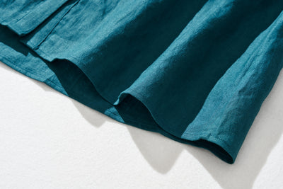 A casually sweet and beautiful blouse made from 100% linen. Linen shirt blouse in peacock blue. 210804-5