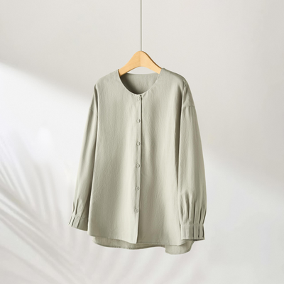 值得信賴的一件長袖襯衫上衣亞麻混紡 240923