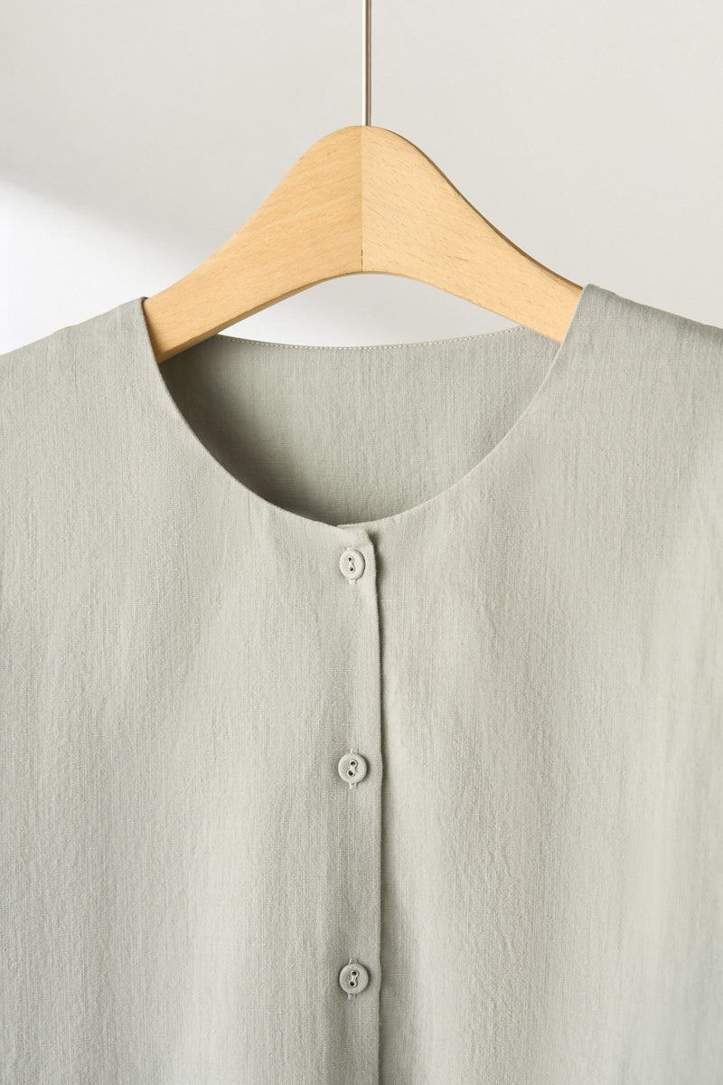 值得信賴的一件長袖襯衫上衣亞麻混紡 240923