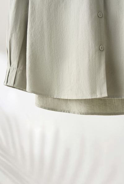 值得信賴的一件長袖襯衫上衣亞麻混紡 240923