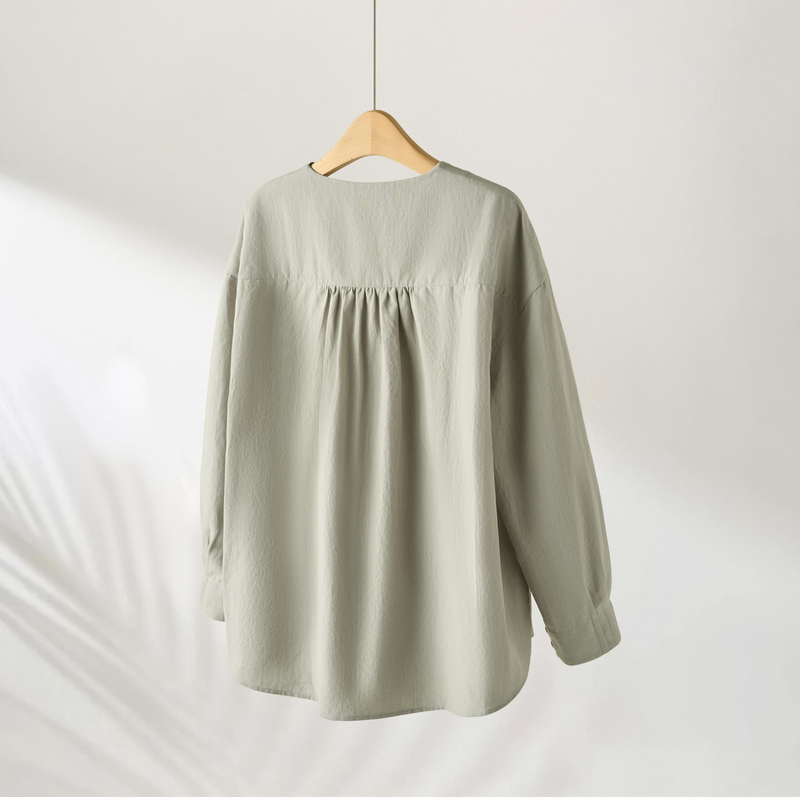 值得信賴的一件長袖襯衫上衣亞麻混紡 240923