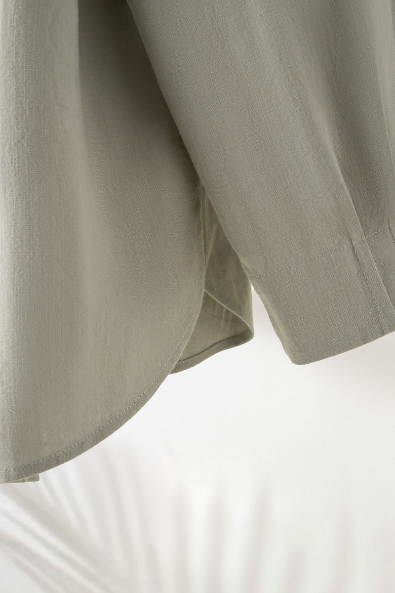 值得信賴的一件長袖襯衫上衣亞麻混紡 240923