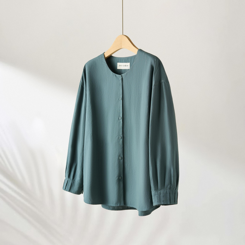 值得信賴的一件長袖襯衫上衣亞麻混紡 240923