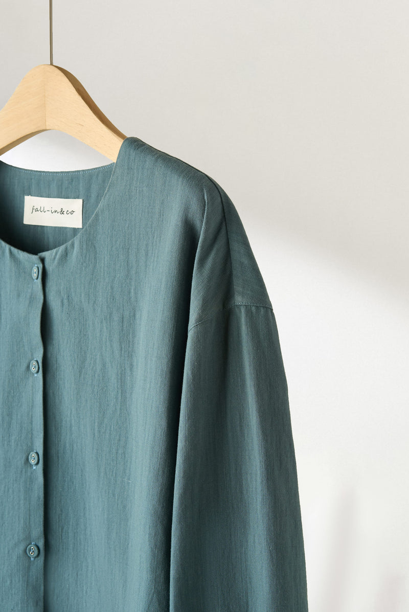 值得信賴的一件長袖襯衫上衣亞麻混紡 240923