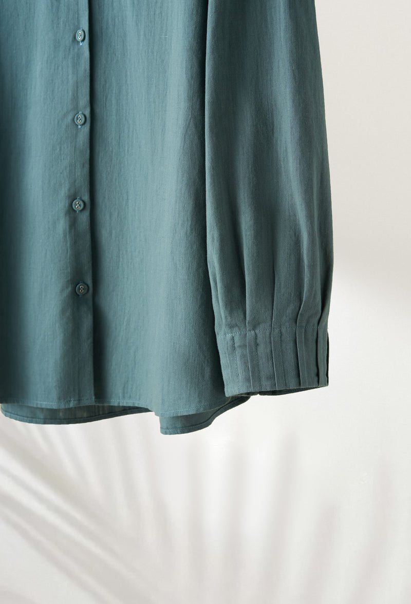 值得信賴的一件長袖襯衫上衣亞麻混紡 240923