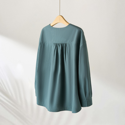 值得信賴的一件長袖襯衫上衣亞麻混紡 240923