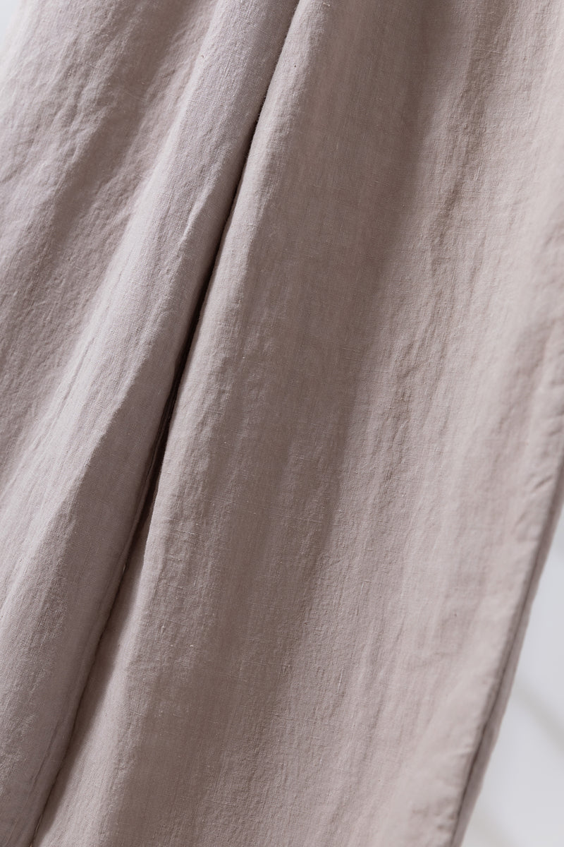 【季節を超えて愛用】高級厚手リネン ワイドストレートパンツ　ロングパンツ　250905