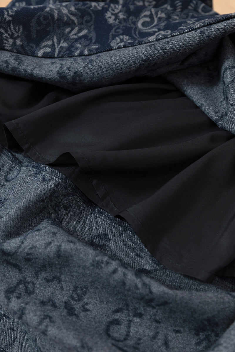 【秋冬の定番】ボリュームシルエットが華やか！エレガントな柄スカート 紺色　251112-1