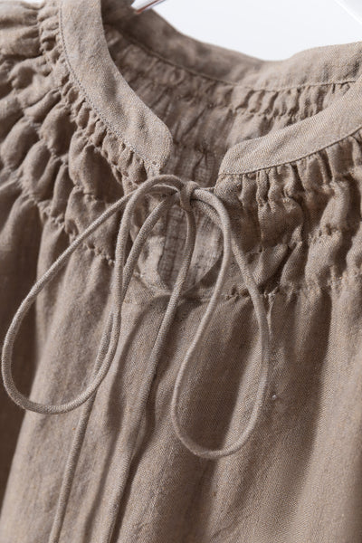 ハンドメイド感たっぷりのチュックドブラウス　 リネン100％　リネンブラウス ピンク　250810