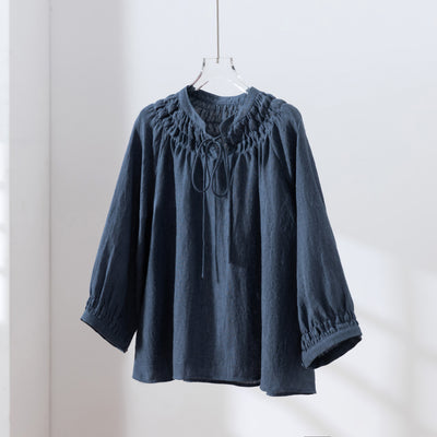 ハンドメイド感たっぷりのチュックドブラウス　 リネン100％　リネンブラウス ピンク　250810